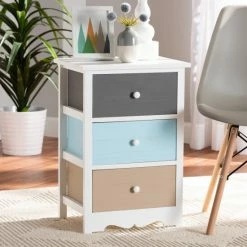 Best reviews of 🎉 Baxton Studio Kalila Modern And Contemporary White And Multi-Colored Finished Wood 3-Drawer End Table 🔥