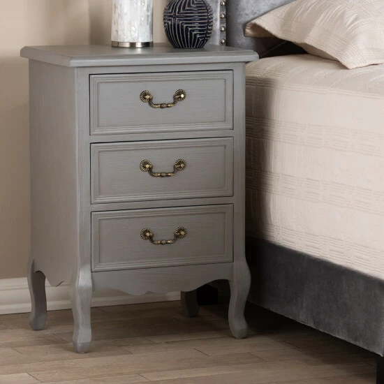 Budget 🤩 Baxton Studio Capucine Antique French Country Cottage Wood 3-Drawer End Table Grey 🤩 - Image 2