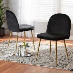 Outlet 🎉 Baxton Studio Fantine Modern Luxe & Glam Velvet Upholstered Dining Chair (Set Of 2) Grey 😍
