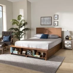 Best deal 🤩 Baxton Studio Tamsin Modern Transitional 4-Drawer Storage Bed With Built-In Shelves 🔥