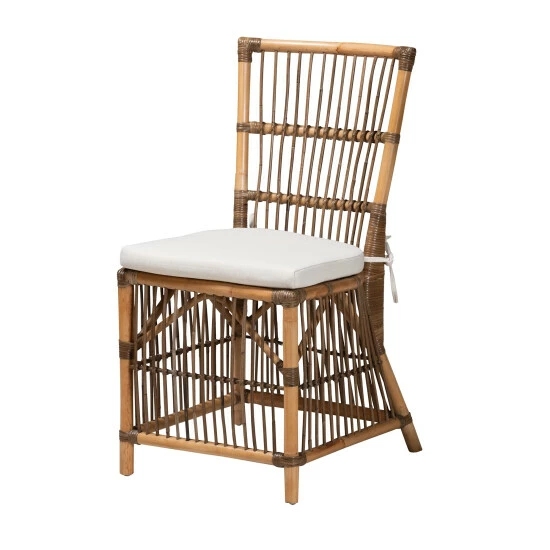 Best Sale ๐ Baxton Studio Kim Modern Bohemian White Fabric And Natural Brown Rattan Dining Chair ๐ - Image 2