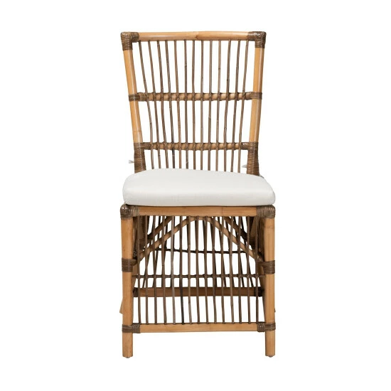 Best Sale ๐ Baxton Studio Kim Modern Bohemian White Fabric And Natural Brown Rattan Dining Chair ๐ - Image 3