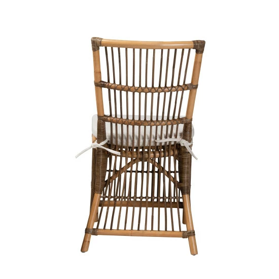 Best Sale ๐ Baxton Studio Kim Modern Bohemian White Fabric And Natural Brown Rattan Dining Chair ๐ - Image 5