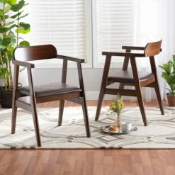 Brand new ๐ฅฐ Baxton Studio Cleo Mid-Century Modern Leather Effect Fabric And Dark Brown Finished Wood 2-Piece Dining Chair Set Espresso, Dark Brown โค๏ธ