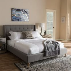 Brand new 🥰 Contemporary Fabric Bed By Baxton Studio Beige ✔️