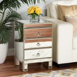 Buy ⌛ Baxton Studio Ewan Contemporary Glam And Luxe Mirrored 3-Drawer End Table 💯