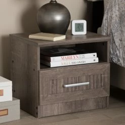 Best Pirce 🌟 Contemporary Oak Brown 1-Drawer Nightstand By Baxton Studio 🎁