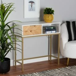 Budget ⭐ Baxton Studio Giona Contemporary Two-Tone Wood/ Metal Console Table-Oak Brown/White 👍