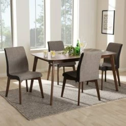 New ๐ Mid-Century Beige And Brown Fabric 5-Piece Dining Set By Baxton Studio ๐