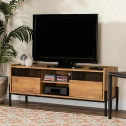 Budget 😉 Baxton Studio Tasman Modern & Industrial Natural Brown 2-Door TV Stand 🔔