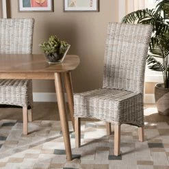 Best Pirce 🌟 Baxton Studio Trianna Rustic Transitional Whitewashed Rattan And Wood Dining Chair 👏