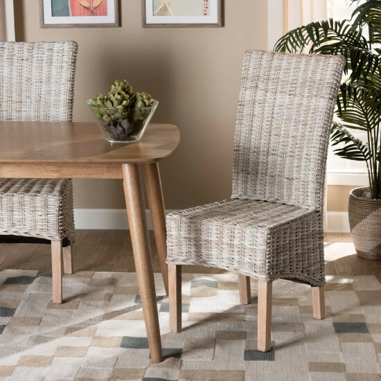 Best Pirce 🌟 Baxton Studio Trianna Rustic Transitional Whitewashed Rattan And Wood Dining Chair 👏