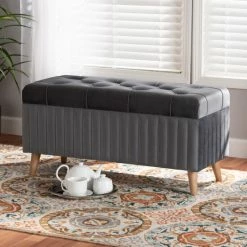 Best reviews of 🎁 Baxton Studio Hanley Modern And Contemporary Velvet Fabric And Wood Storage Ottoman Navy 😀