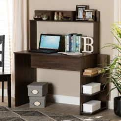 Best Sale ⭐ Baxton Studio Garnet Modern Walnut Brown Finished Wood Desk With Shelves 🥰