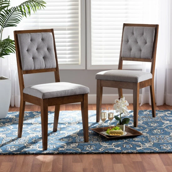 Promo ❤️ Baxton Studio Gideon Modern & Contemporary Diamond-tuffed Wood Dining Chair Set(2PC) Sand, Dark Brown 🧨