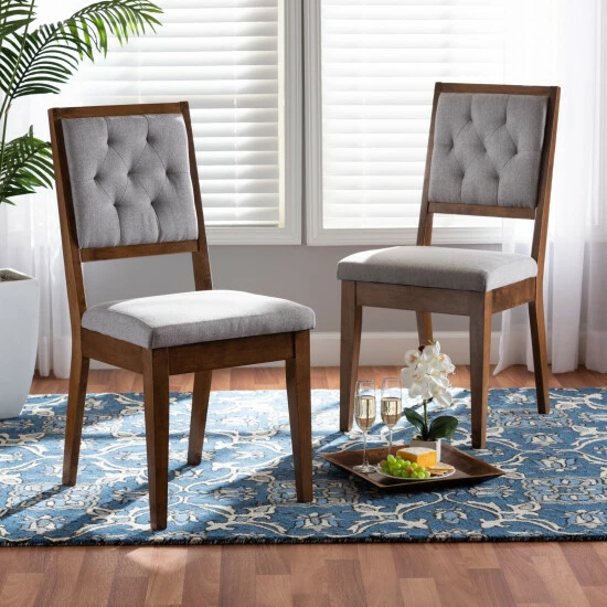 Promo ❤️ Baxton Studio Gideon Modern & Contemporary Diamond-tuffed Wood Dining Chair Set(2PC) Sand, Dark Brown 🧨 - Image 8