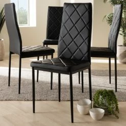 Flash Sale ⌛ Modern Faux Leather Dining Chair 4-Piece Set By Baxton Studio Black ✨