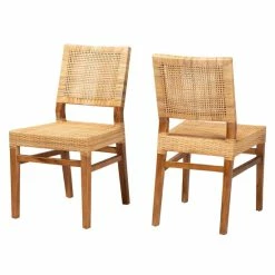Brand new ๐ Baxton Studio Lesia Modern Bohemian Natural Rattan/ Mahogany Wood Dining Chair Set(2PC) ๐