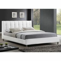 Budget 🔔 Baxton Studio Vino Modern Upholstered Full Bed White ✔️