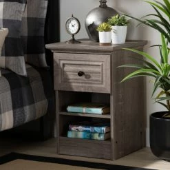 Best Pirce 👍 Baxton Studio Dara Traditional Transitional Grey Brown Oak Finished Wood Nightstand 🛒