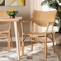 Wholesale 💯 Baxton Studio Damani Bohemian Natural Brown Finished Rattan Dining Chair ✨
