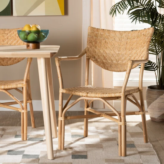 Wholesale 💯 Baxton Studio Damani Bohemian Natural Brown Finished Rattan Dining Chair ✨