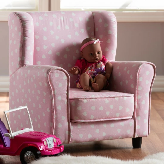 Discount ๐ฅฐ Baxton Studio Contemporary Pink And White Heart Patterned Armchair ๐