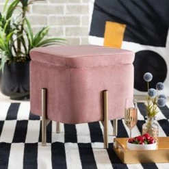 Wholesale ✔️ Baxton Studio Aleron Contemporary Glam & Luxe Square-Shapped Velvet Storage Ottoman Sky Blue ✔️