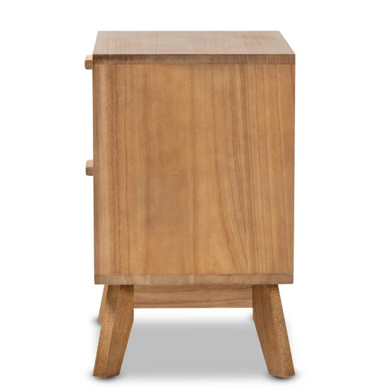 Best Sale ๐ Baxton Studio Baden Mid-Century Modern Walnut Brown Finished Wood 2-Drawer End Table With Rattan ๐งจ - Image 5