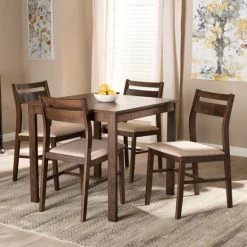 Cheapest 😀 Baxton Studio Contemporary Fabric 5-Piece Wood Dining Set Beige 🛒