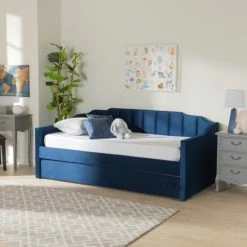 Wholesale 👏 Baxton Studio Lennon Modern And Contemporary Velvet Fabric Daybed With Trundle Grey 👍