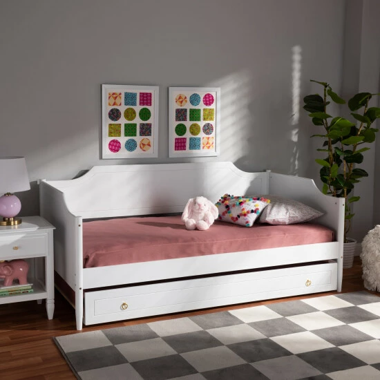Deals โญ Baxton Studio Alya Classic Traditional Twin Daybed With Roll-Out Trundle Bed White ๐ - Image 2