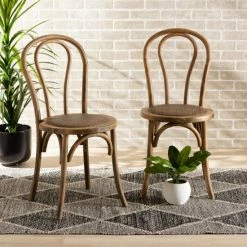 Wholesale 🔔 Baxton Studio Dacian Mid-Century Woven Rattan Dining Chair Set (2PC)-Light Walnut 🤩