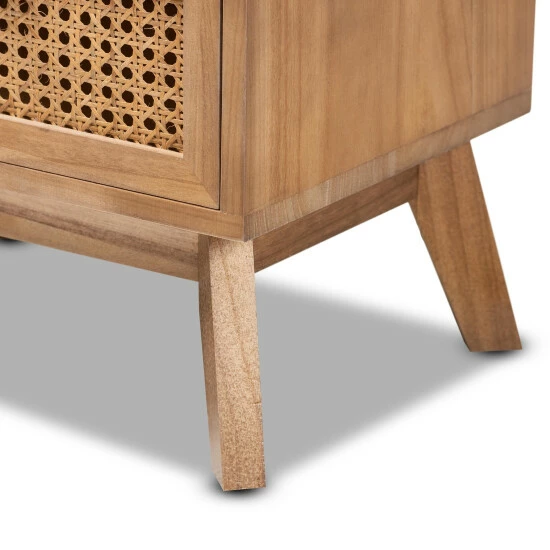 Best Sale ๐ Baxton Studio Baden Mid-Century Modern Walnut Brown Finished Wood 2-Drawer End Table With Rattan ๐งจ - Image 7