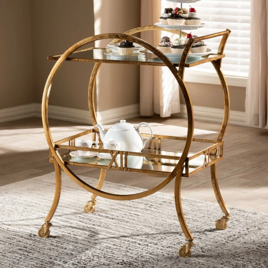 Cheap ๐คฉ Baxton Studio Contemporary Antique Gold 2-Tier Mobile Bar Cart ๐ฏ