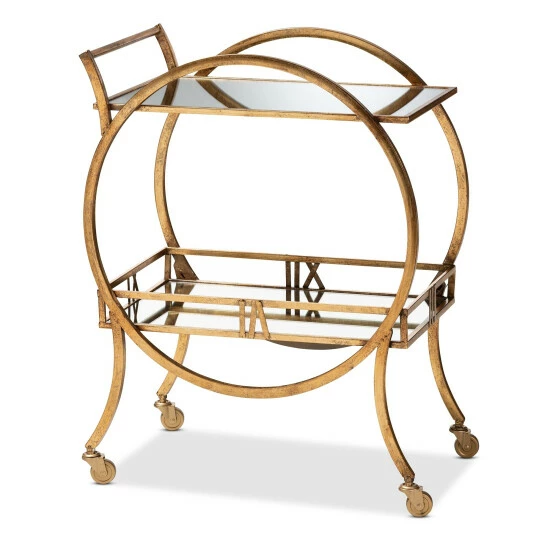Cheap ๐คฉ Baxton Studio Contemporary Antique Gold 2-Tier Mobile Bar Cart ๐ฏ - Image 2