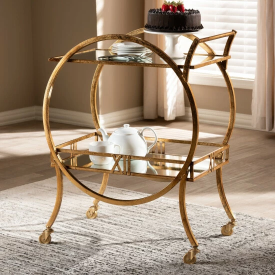 Cheap ๐คฉ Baxton Studio Contemporary Antique Gold 2-Tier Mobile Bar Cart ๐ฏ - Image 6