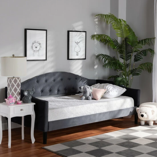 Brand new 😀 Baxton Studio Benjamin Modern & Contemporary Grey Velvet Upholstered Wood Daybed ⌛