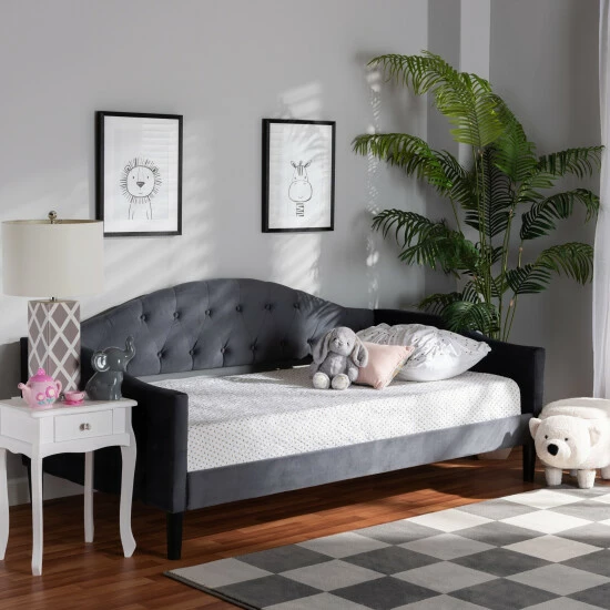 Brand new 😀 Baxton Studio Benjamin Modern & Contemporary Grey Velvet Upholstered Wood Daybed ⌛ - Image 8