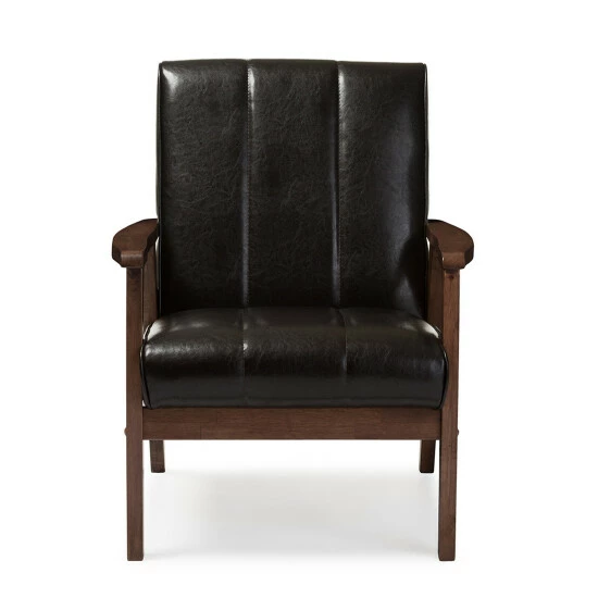 Cheap π₯ Baxton Studio Mid-Century Brown Faux Leather Chair βοΈ - Image 4