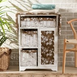 Buy 🎁 Baxton Studio Abril Contemporary Drop Leaf Wood Ironing Board W/ Woven Baskets-White 🔔