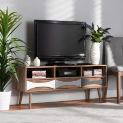 Best Pirce 🤩 Baxton Studio Leane Modern & Contemporary 3-Drawer Wood TV Stand-Natural Brown 🎉