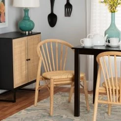 Cheap 💯 Baxton Studio Kobe Mid-Century Modern Natural Brown Finished Wood And Rattan Dining Chair 🤩