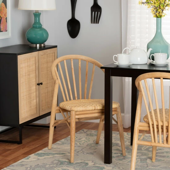 Cheap 💯 Baxton Studio Kobe Mid-Century Modern Natural Brown Finished Wood And Rattan Dining Chair 🤩