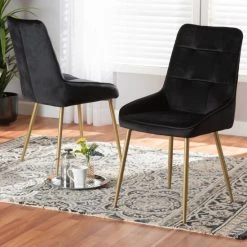 Best deal 🛒 Baxton Studio Gavino Modern Luxe And Glam Velvet Upholstered Dining Chair (Set Of 2) Blue ⭐