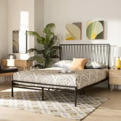 Brand new 🛒 Baxton Studio Jeanette Modern And Contemporary Black Finished Metal Platform Bed 🔥