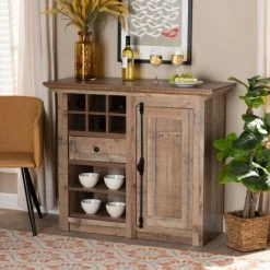 Cheapest 🤩 Baxton Studio Albert Farmhouse Rustic Oak Brown Finished 1-Door Sideboard Buffet 🌟