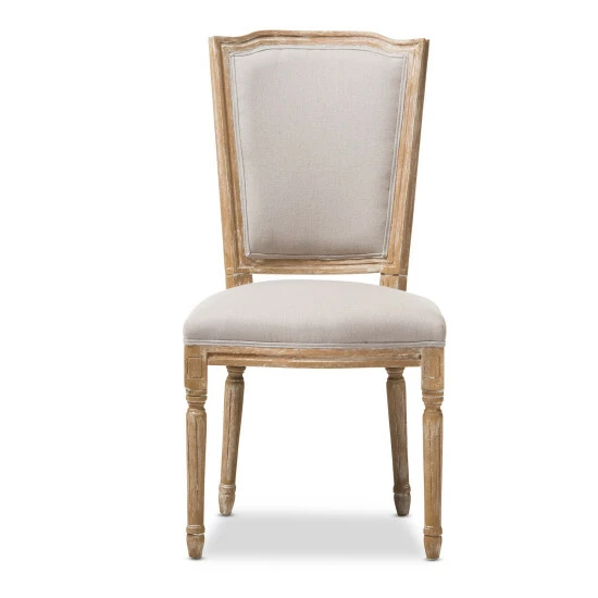 Outlet ๐ Baxton Studio Cadencia French Vintage Cottage Weathered Oak Finish Wood And Beige Fabric Upholstered Dining Side Chair ๐ - Image 2