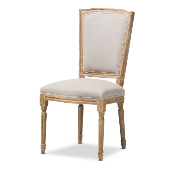 Outlet ๐ Baxton Studio Cadencia French Vintage Cottage Weathered Oak Finish Wood And Beige Fabric Upholstered Dining Side Chair ๐ - Image 3