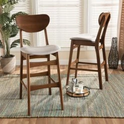 Best Sale 🔥 Baxton Studio Katya Mid-Century Modern 2-Piece Bar Stool Set Beige 🎉